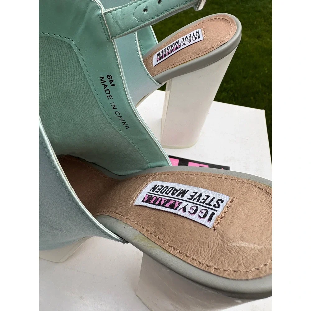 Steve Madden‎ Iggy Azalea Tempo-S Mint Green Satin Rhinestone Platform Heels 8M
